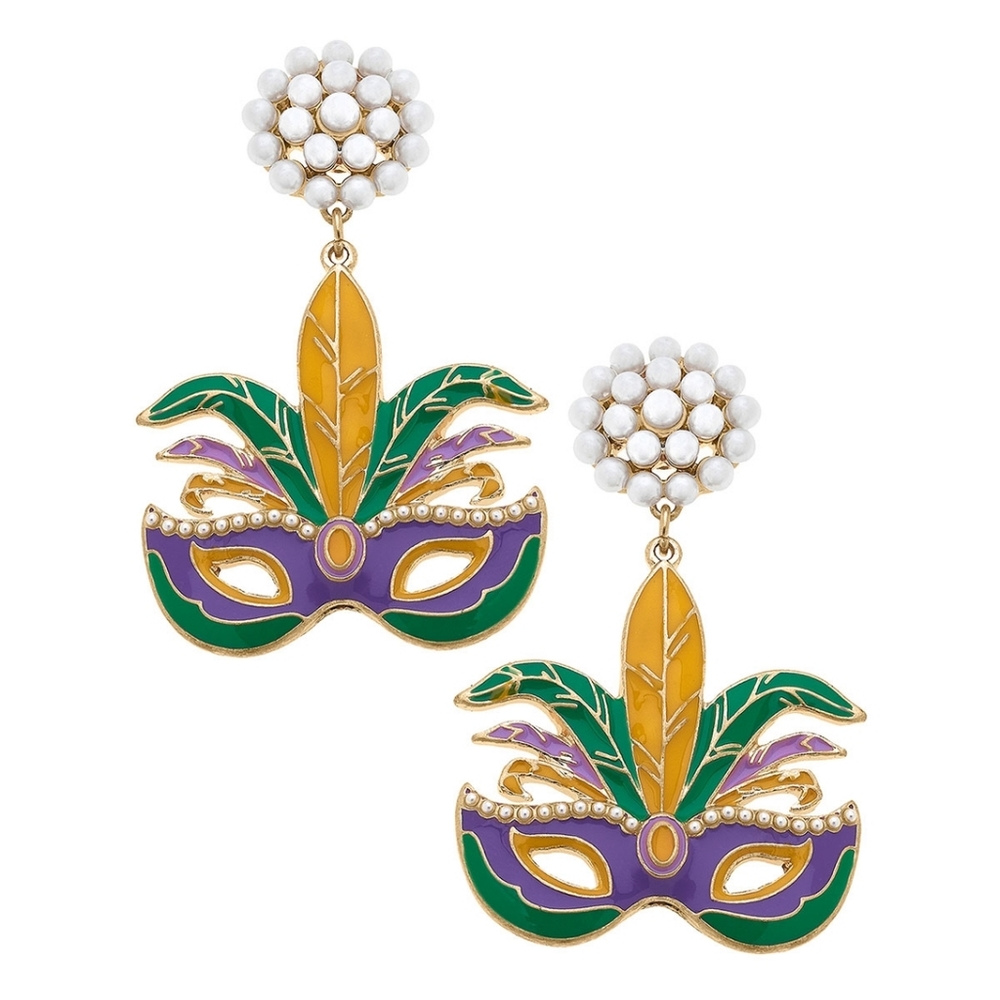 Mardi Gras Mask Enamel Earrings